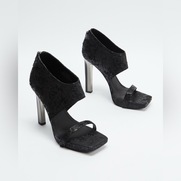 Black High Heel Shooties with Textured Upper - Picture 2 of 11